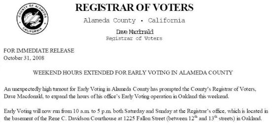 Alameda Country Early Voting