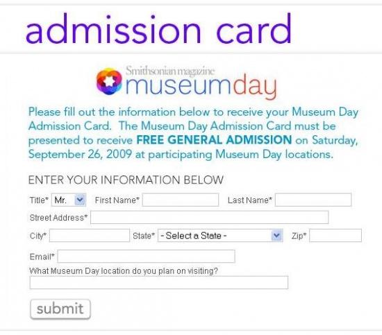 Museum Day - Admission Form Museum Day - Admission Form
